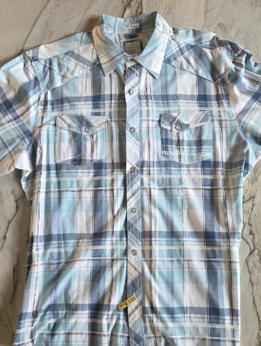 BKE Light Blue, Navy & White Plaid Long-Sleeve Button-Up Shirt
